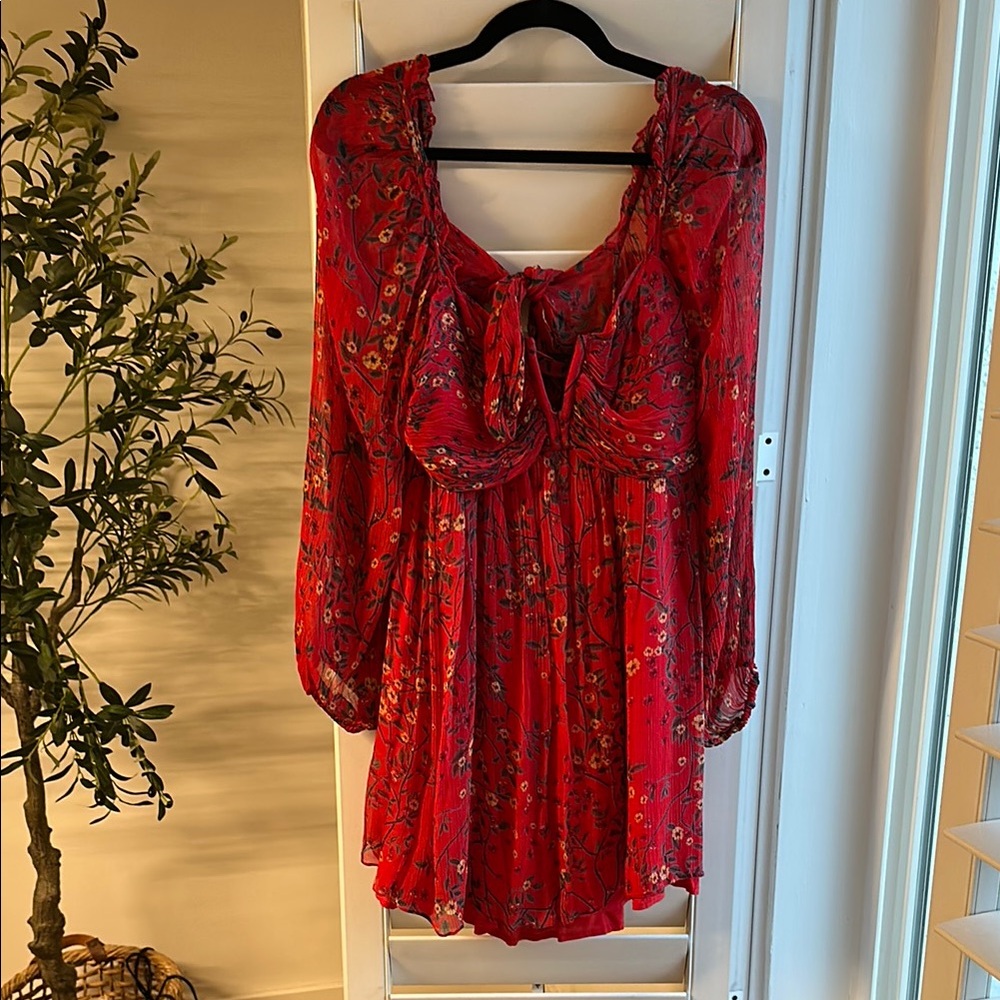 Anthropologie Forever That Girl Mini Floral Red Dress ss Med